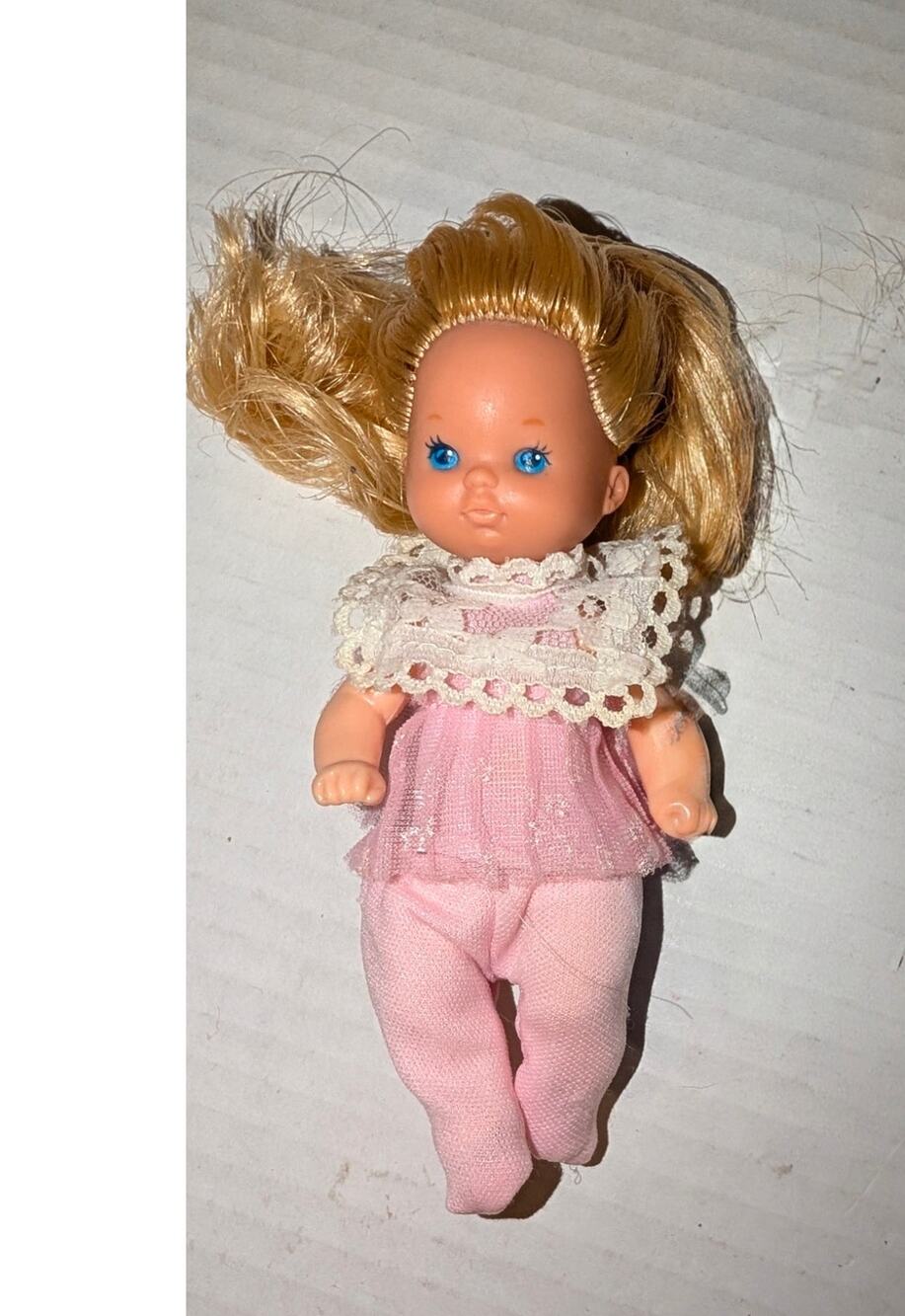 Vintage 1967 Mattel Barbie Heart Family Toddler Doll 4.5" Pink Dress Tights